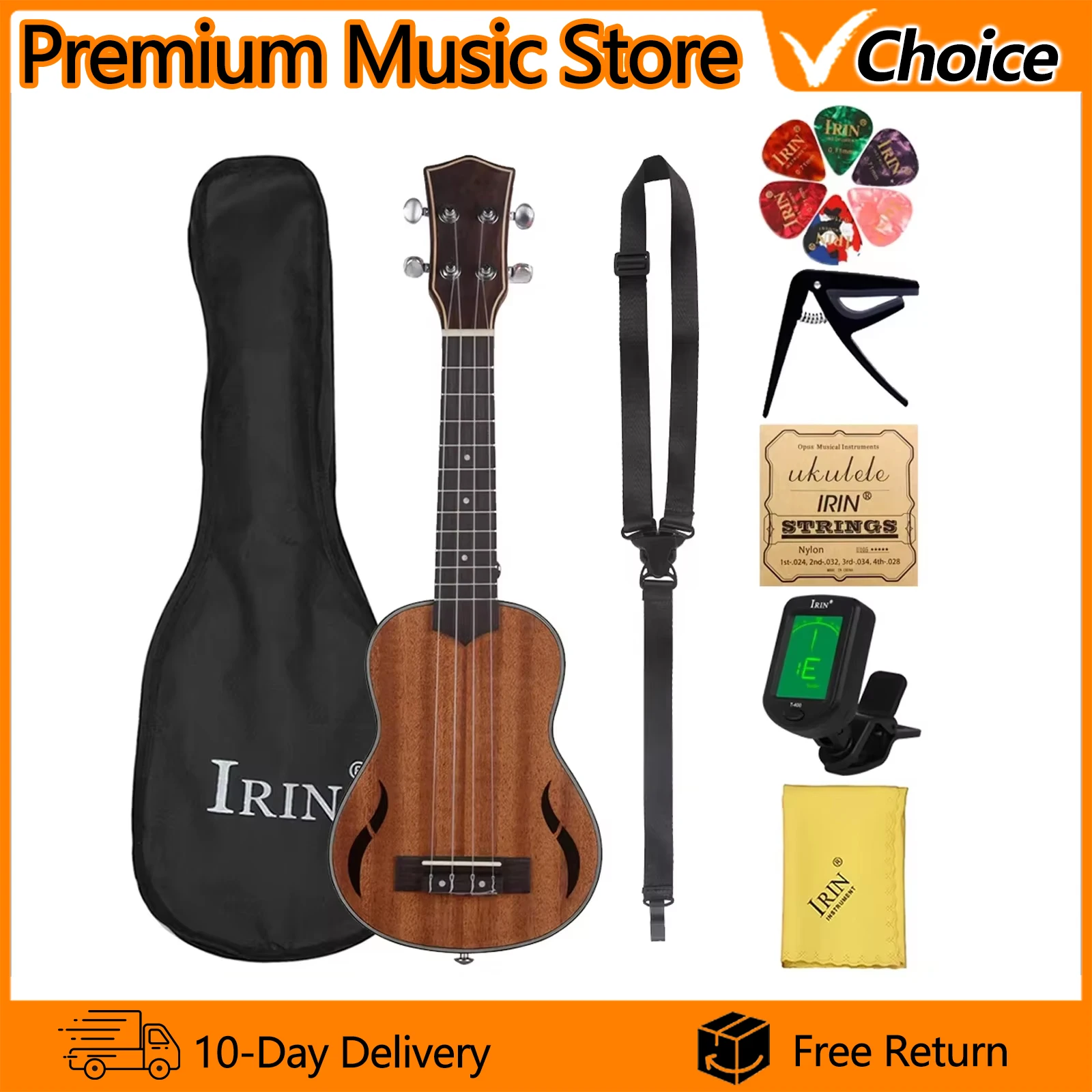 21-Zoll-Ukulele, 4 Saiten, hawaiianische Gitarre, Mahagoni, Mini-Gitarre, Ukulele mit Taschensaiten, Stimmgerät, Capo, Ukulele, Gitarrenzubehör