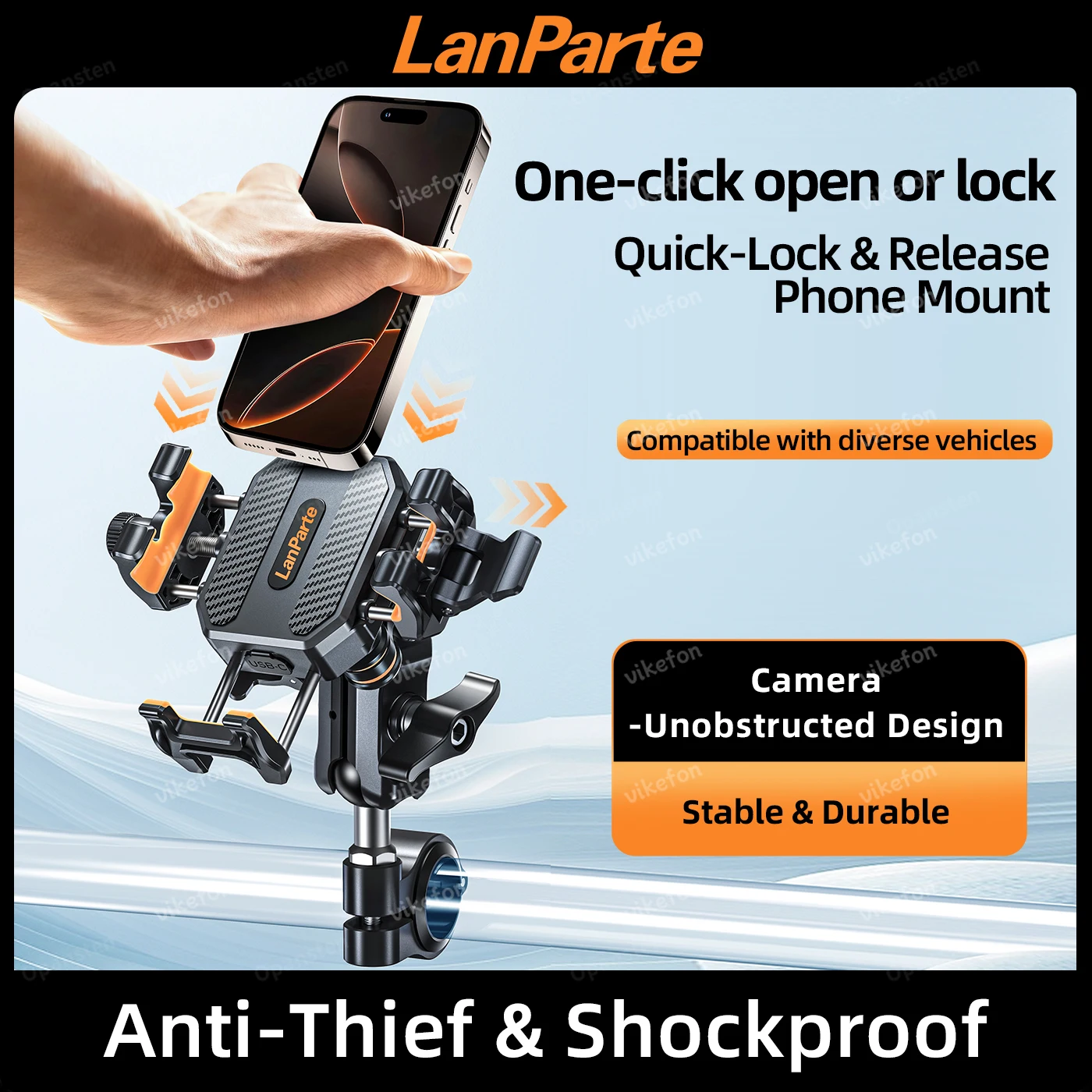 Shockproof Motorcycle Phone Holder 4 Vibration Dampener Anti-Thief Motorbike Bicycle Bike Scooter Phone Stand image 3