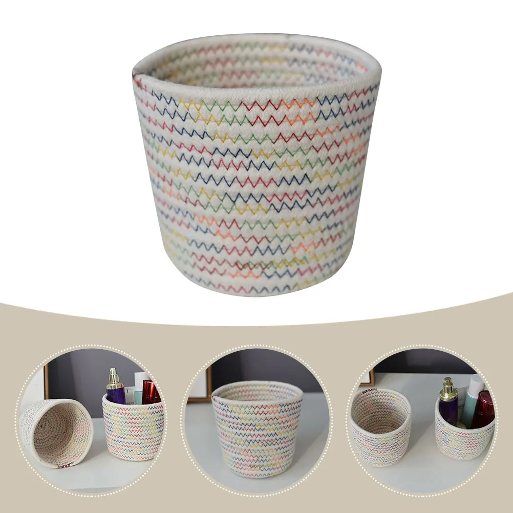 

Cotton Rope Storage Basket Baskets Cartoon Weaving Makeup Brush Crate Small Snack Toy Desktop Organizer