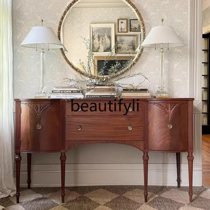 

A16 Medieval American solid wood dining side cabinet carved high foot against the wall integrated entrance cabinet