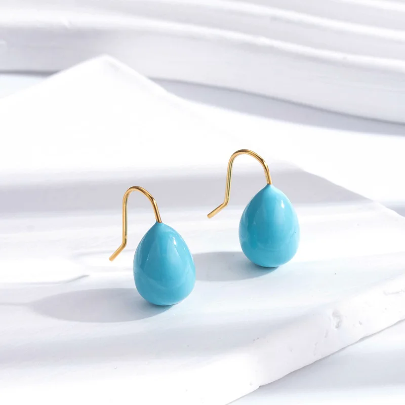 New Fashion Drip Glaze Big Teardrop Stainless Steel Stud Earrings For Women Candy Color Korean Style Jewelry Earrings Pendientes