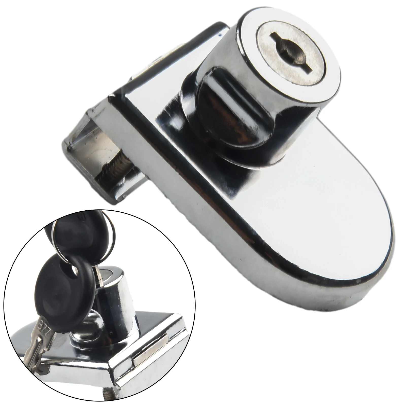 Punch-Free Glass Door Lock For 5-8mm Thick Single Door Display Cabinets, Zinc Alloy Security Lock With 2 Keys, Silver