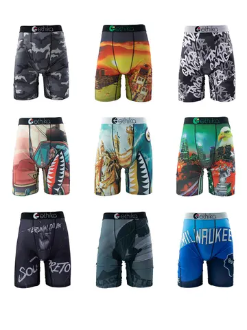 ETHIKA Underwear 1Pcs Men Sexy Printed Boxershorts Breathable Mens Trunks Plus Size S-3XL Man Swimming Underpants Men's Panties
