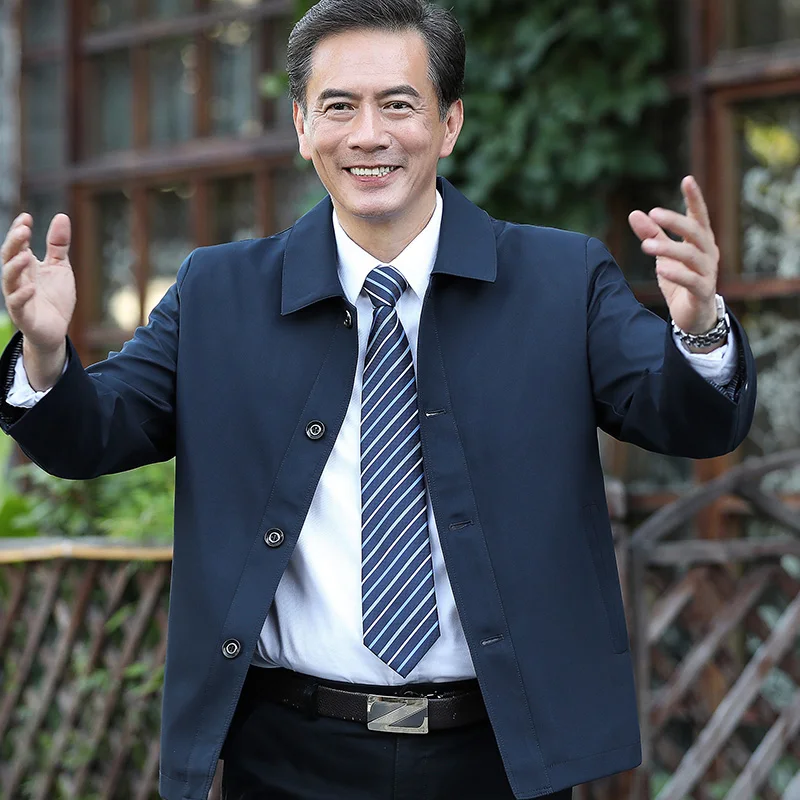 

Новая мужская повседневная куртка 2022 года на пуговицах из полиэстера с длинным рукавом, деловой стиль, приталенный крой, осенняя одежда для мужчин среднего возраста