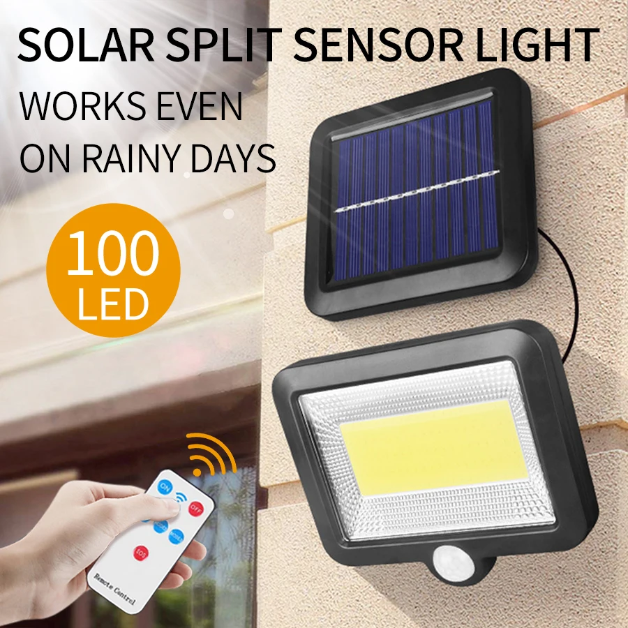 100COB Solar Lights Outdoor Solar Split Wall Lamp With Remote Control 3 Mode Waterproof Motion Sensor Garden Courtyard Light