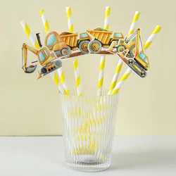6/8pcs Construction Theme Party Paper Straw Engineering Car Straws Party Supplies Excavator Vehicle Birthday Party Decor Kid Boy