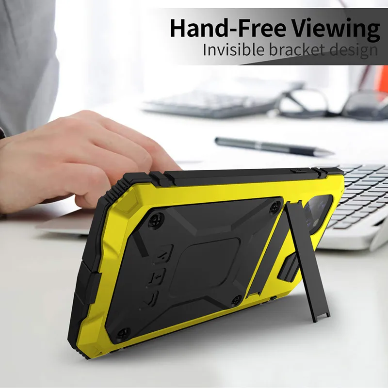 Full-Body Rugged Armor Shockproof Protective Case for iPhone 14 13 12 11 Pro Max Mini 14 Plus Kickstand Aluminum Metal Cover