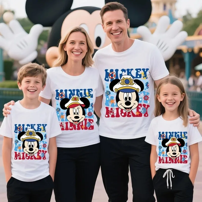 

2026 Cruise Mickey Minnie Print Cotton T Shirt for Family Vacation Parent Child Matching outfits Unisex Adult Kids Tee Top MOTO