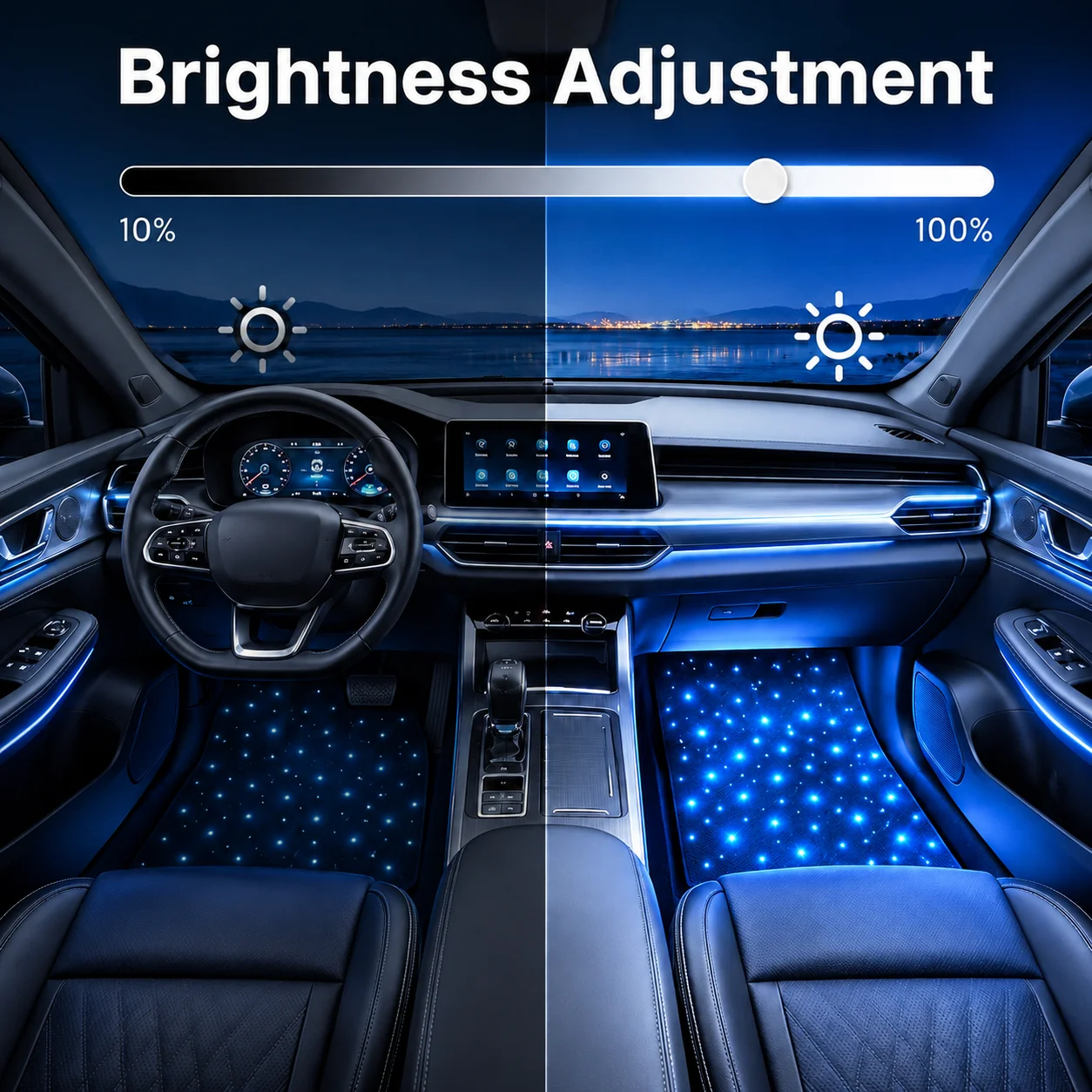 Car LED Fiber Optic Twinkle Star Floor Mats Waterproof RGB Light Rugs APP Remote Control Interior Atmosphere Decor Kit