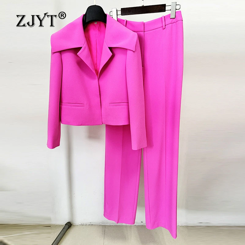 

ZJYT Fall Fashion Short Jacket Pant Sets for Women 2 Pieces Conjuntos Femininos Elegantes Outfit Trousers Suit New Matching Sets