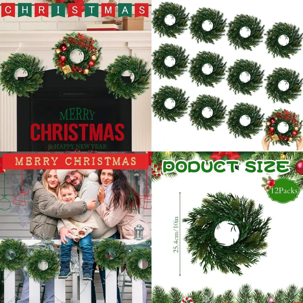 

10 Handcrafted Green Artificial Wreath Set of 12 for Christmas, Suitable for Indoor and Outdoor Use (Willow Pine)