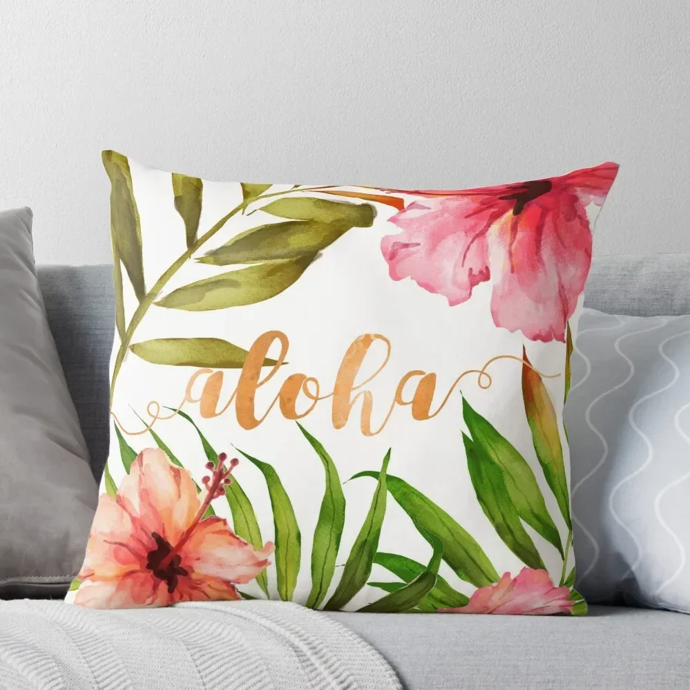 

Aloha Tropical Hawaiian Floral Watercolor Throw Pillow Sofa Pillow Cover Pillow Cases Decorative