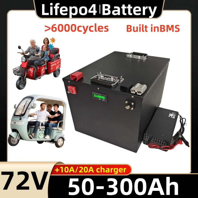 72V 50Ah 60Ah 100Ah 150Ah 200Ah 300Ah Lifepo4 Lithium battery pack 100A 200A Bluetooth BMS for 5000W 8000W 10KW 12kW Golf cart