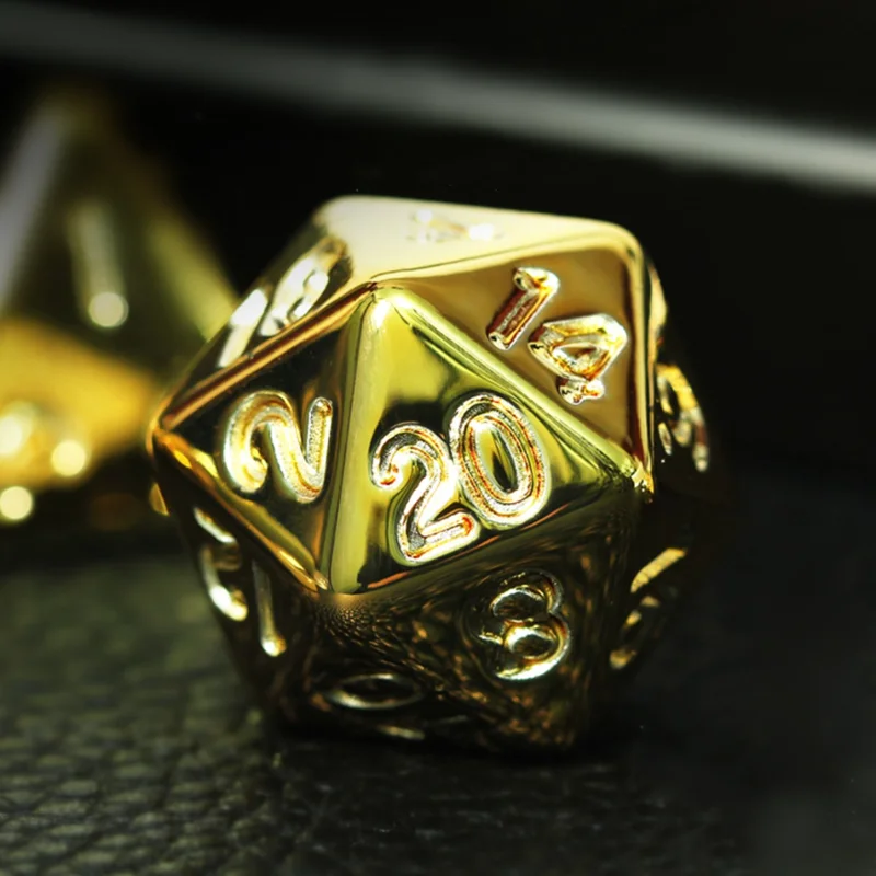 7-Piece Gold Plated Dice Set - D&D COC D4 D6 D8 D10 D% D12 D20 - Premium RPG Dice for Table Games, DND, MTG