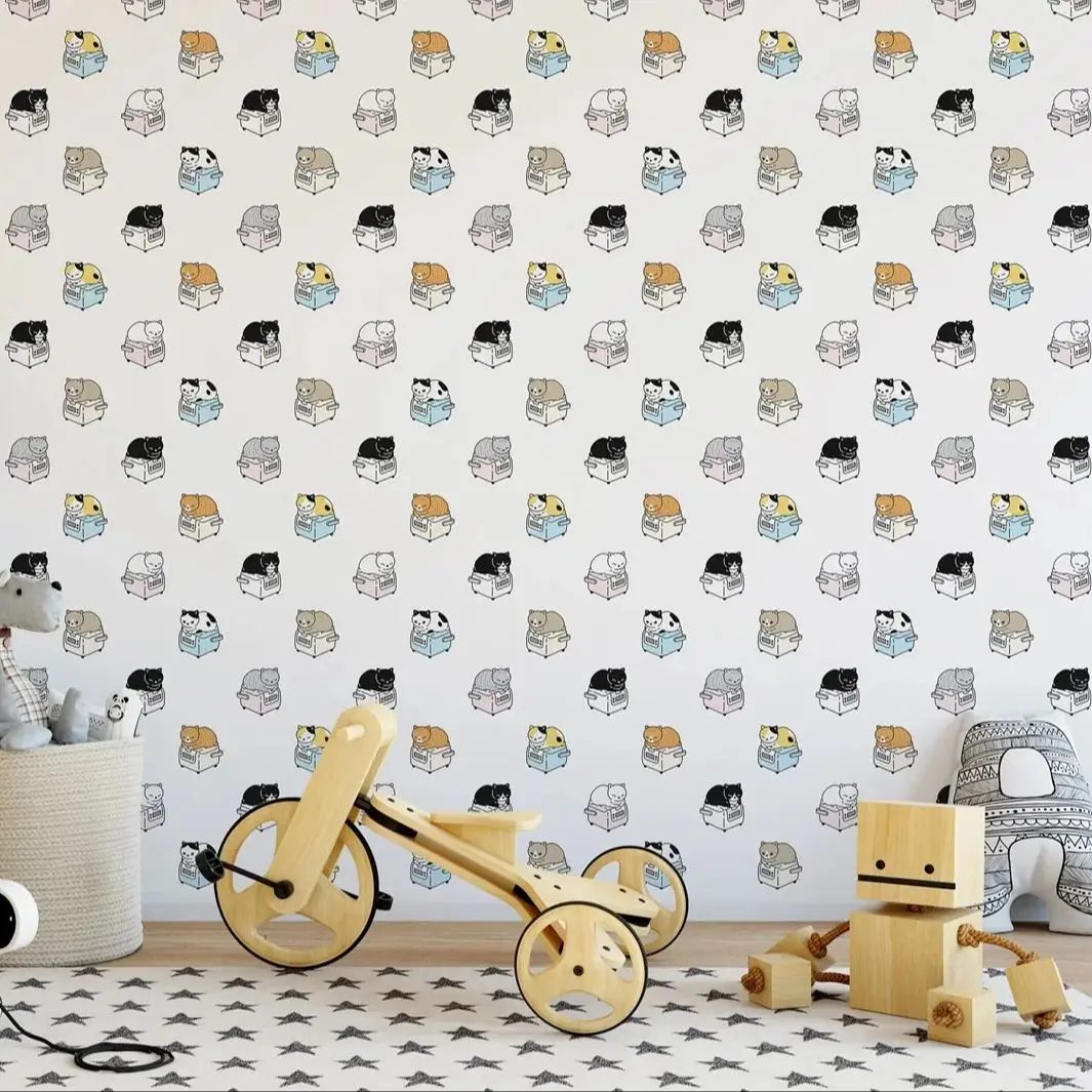 Грайкие обои с изображением кота, игривые обои с животными для детского домашнего декора, самоклеящиеся или традиционные нетканые обои Грайкие обои с изображением кота, игривые обои с животными для детского домашнего декора, самоклеящиеся или традиционные нетканые обои