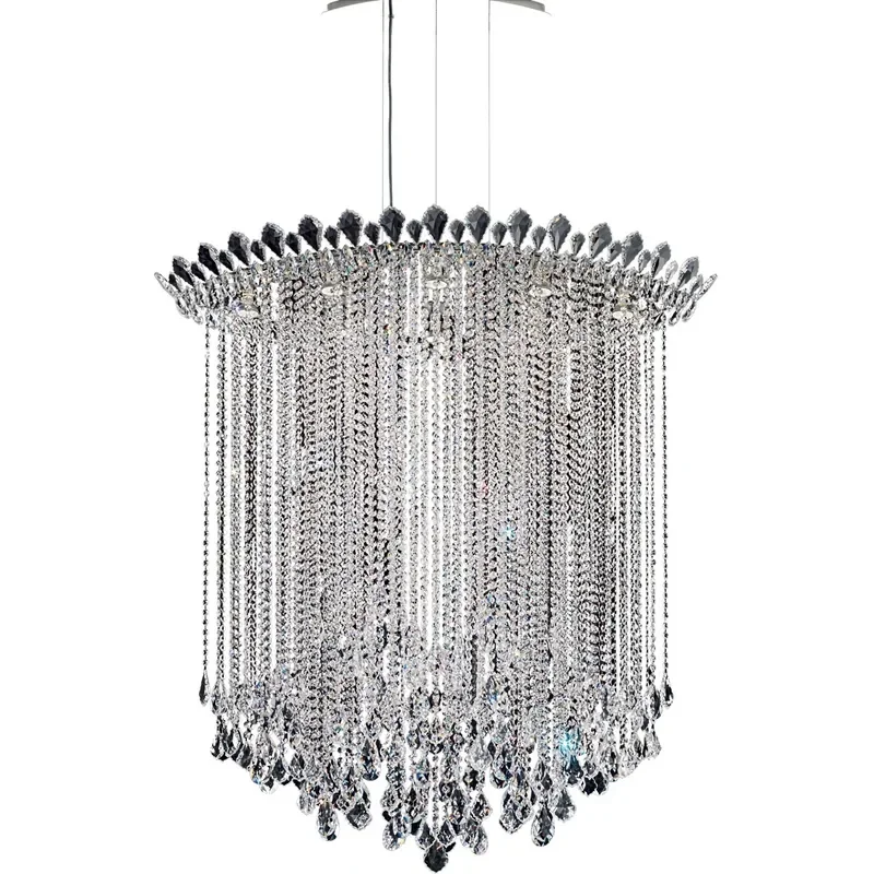 Modern Crystal Chandelier for Spiral Staircase Villa Duplex Living Room Restaurant Long Pendant Light with Fringe Decor