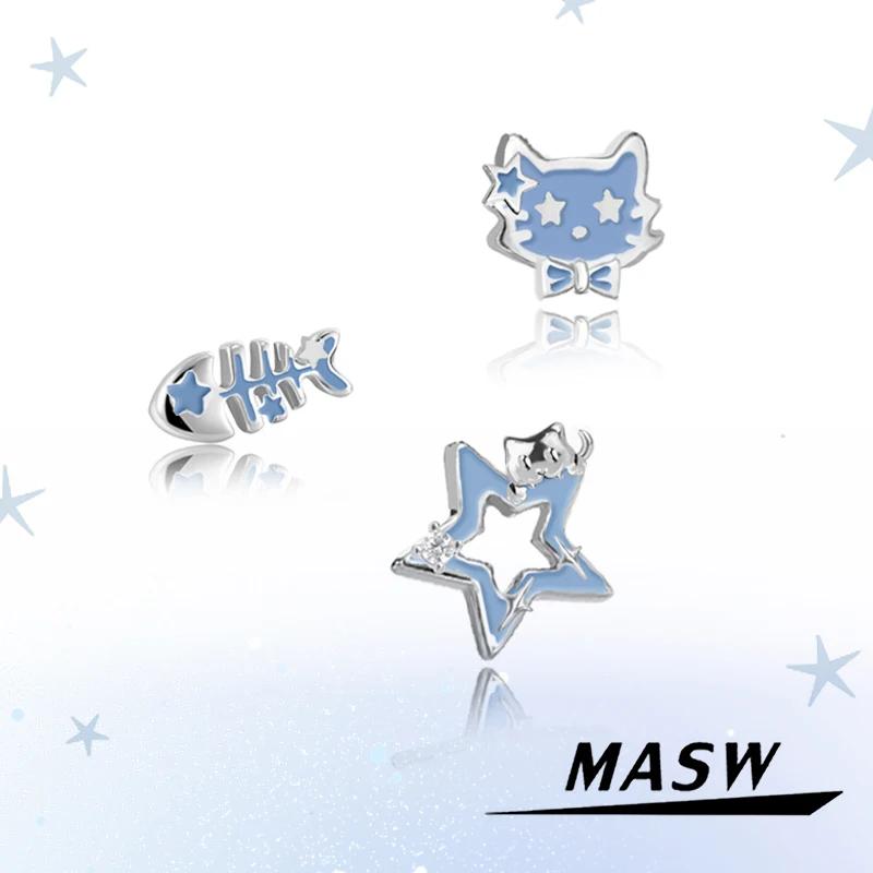 

MASW Original Design Cute Cartoon Star Cat Earrings For Women 2025 Trend New Fashion Jewelry Elegant Fine Accessories