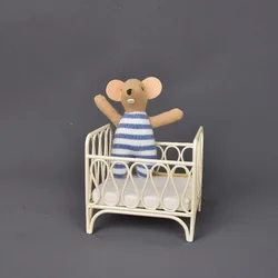 12-scale Cream Cradle Miniature For Mini Dolls Vintage Iron Tiny Doll Bed for Bjd Ob11 For Dollhouse Furniture