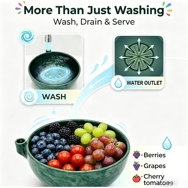 

3d Printed Berry Swirl Bowl Dynamic Vortex Fruit Cleaning Bowl Practical Kitchen Gadget For Gentle Berry Washing