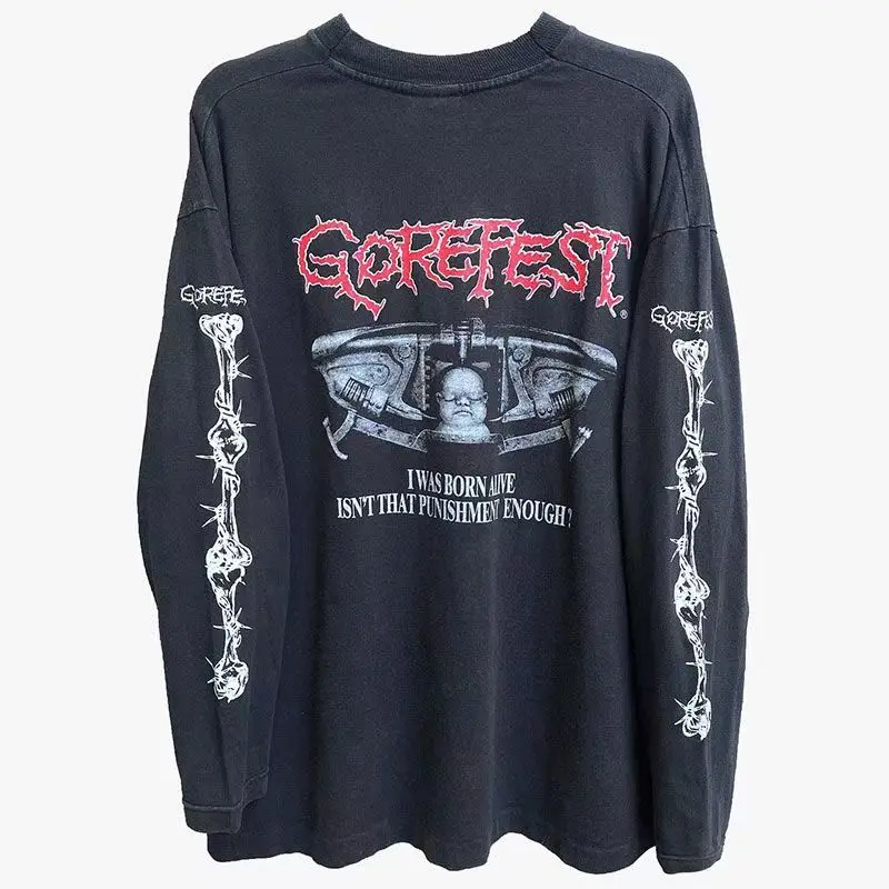 

Мужская футболка с буквенным принтом, черная хлопковая осенняя футболка с графическим принтом, большие эстетические топы с длинными рукавами, футболки Y2k, уличная одежда унисекс