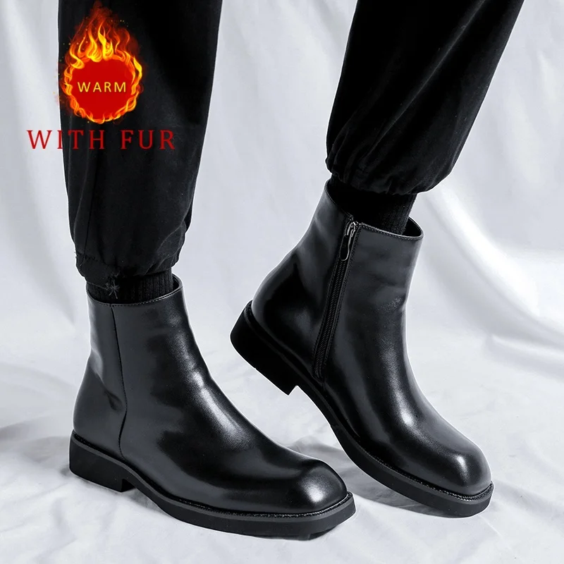 Men's Black leather boots Fashion classic luxury style 38-46 party business High quality adult suit Hot selling plus size Warm