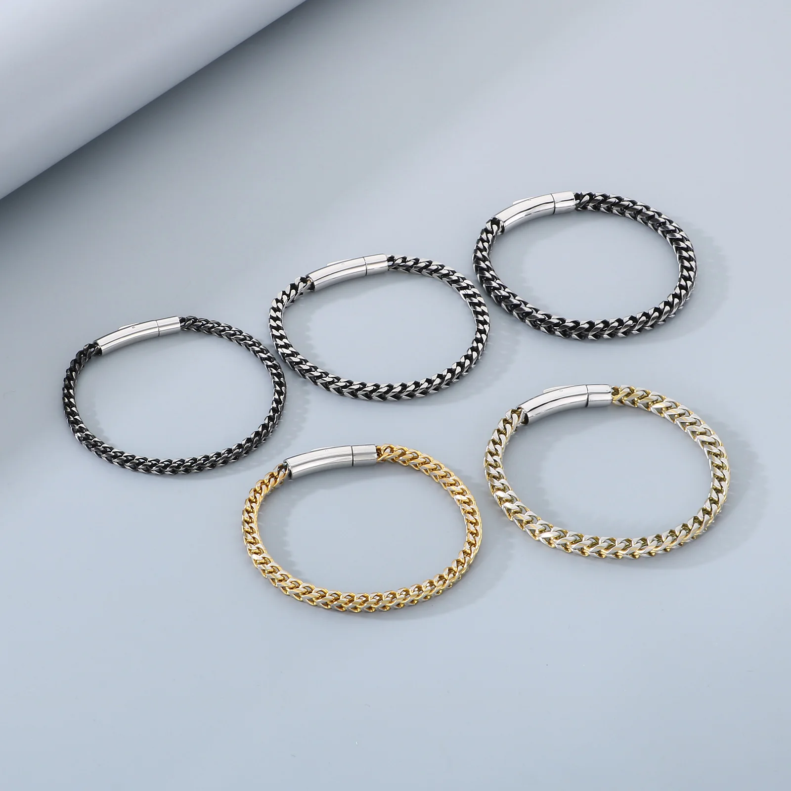 Men's Vintage Double Layer Bracelet Cuban Franco Foxtail Chain Retro Stainless Steel Wristband Fashion Accessory