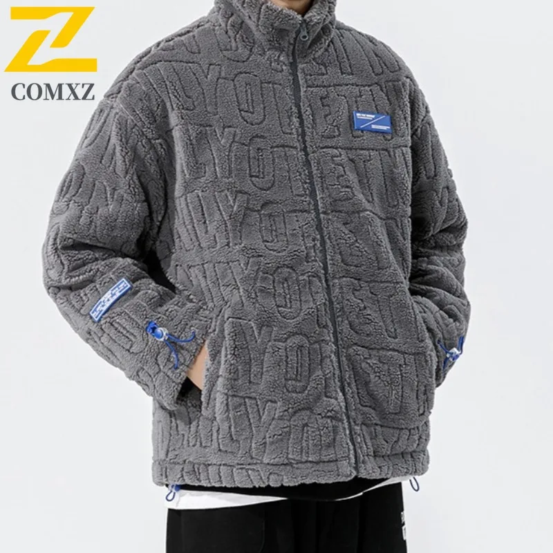 

COMXZ 2025 New Men Wool Stand Collar Jacket Letter Print Down Trendy Thickened Loose Warm Winter Wear-Resistant Daily Sport Coat
