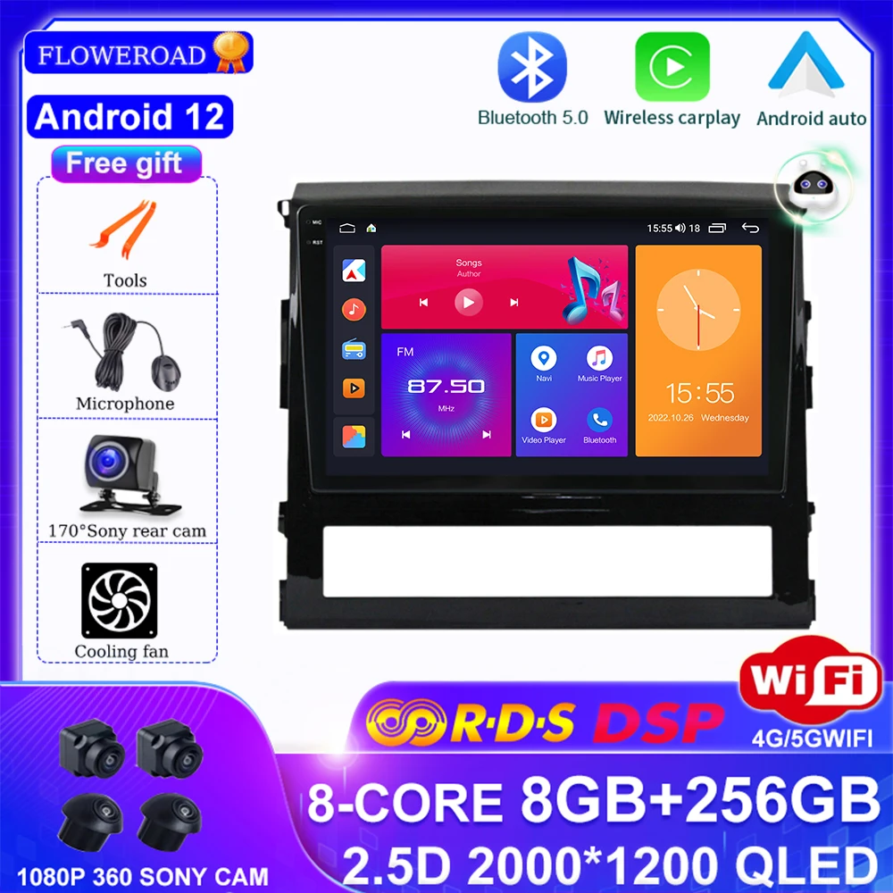 

Android 12 for Toyota Land Cruiser 200 2015-2018 Car Radio Multimedia Video Player Built-in GPS Navigation Carplay Auto DSP IPS