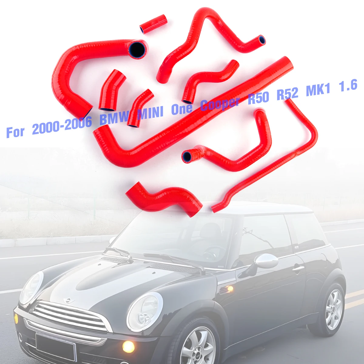10 szt. Czerwonych Silikonowych Węży Chłodnicy do BMW Mini One/Cooper R50/R52 MK1 1.6L (2001-2006) - Zestaw Przewodów Chłodzących