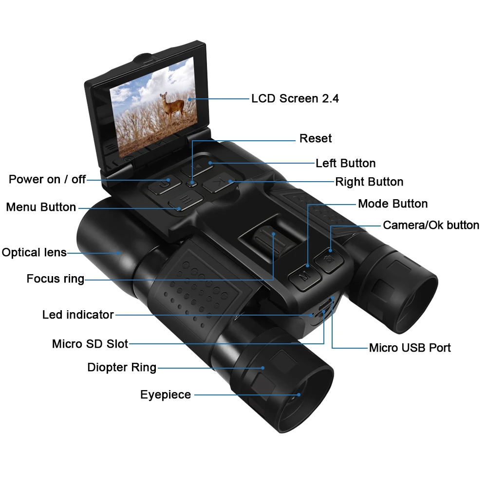 2.4 Inch LCD Display Digital Binoculars with Camera 8X Digital Zoom Telescope for Bird Watching