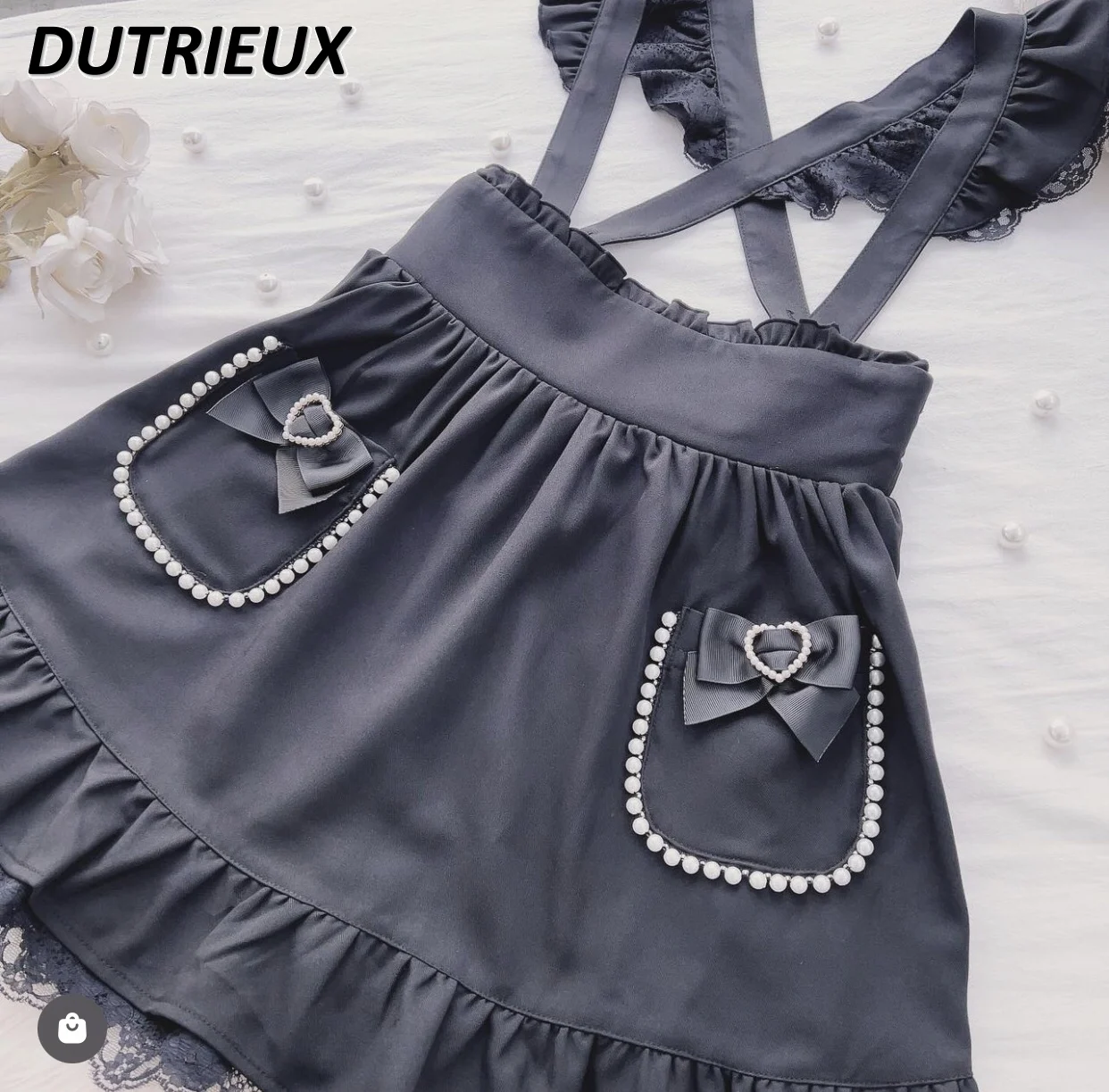 Sweet Cute 2024 New Spring Summer Pearl Bow Ladies Suspender Skirt Casual Solid Color Fashion High Waist Skirts for Women