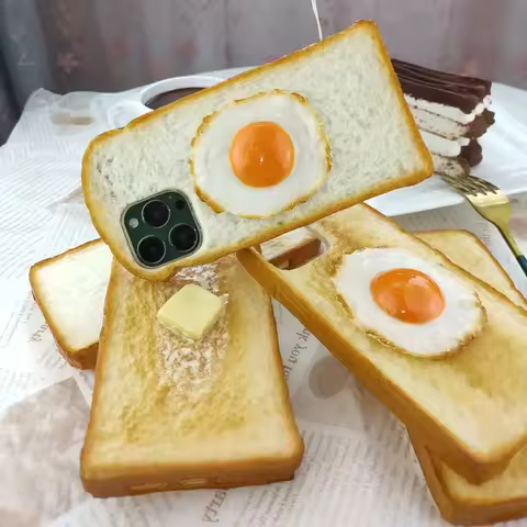Simulation cute toast butter fried egg phone case suitable for iPhone16 15 14 13 12 Pro Max mobile phone case, best gift idea