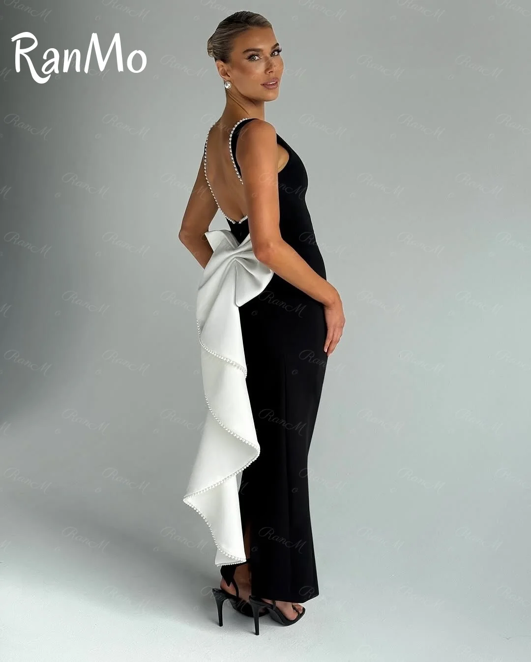 Ranmo Abito da sera senza maniche girocollo squisito personalizzato Abiti da ballo in jersey di alta qualità Abito da festa nuziale con perle delicate
