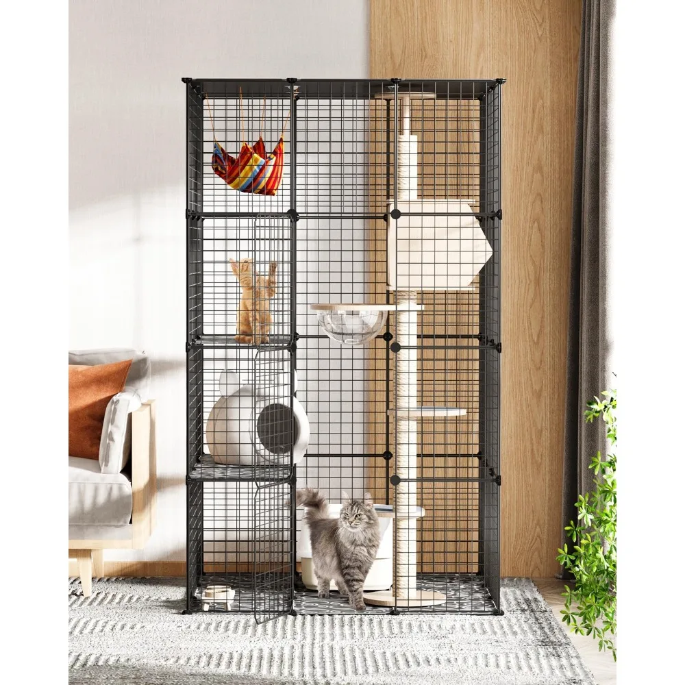 

Cat Cages Indoor,4 Tier Large Cat Crate with Hammock, Metal Guinea Pig Cages,Wire Ferret Cage Catio for Kitten,Rabbit,Bunny