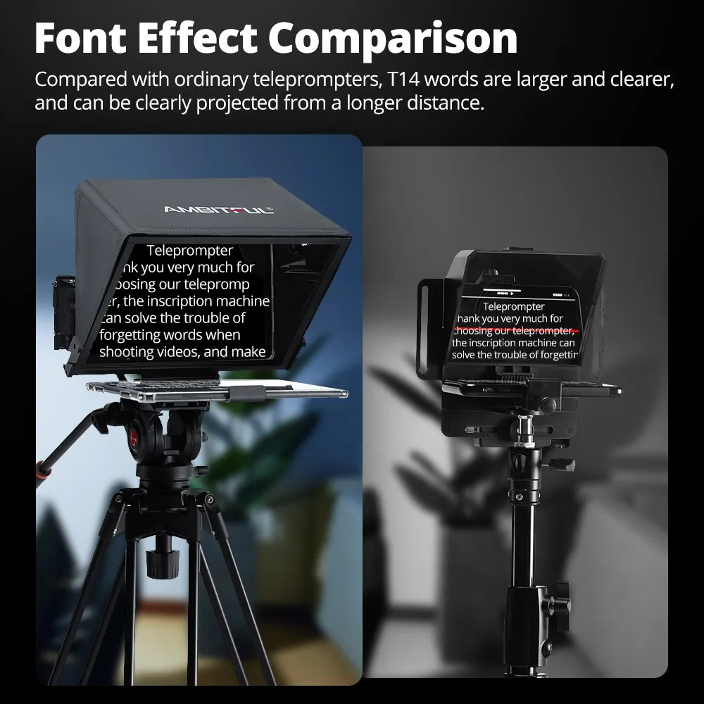 Ambitful-T14 대형 스크린 프롬프터, 스마트폰, DSLR 카메라, 라이브 비디오 녹화용 전문 인터뷰 접이식 텔레 프롬프터