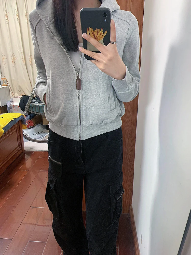 

ay Hoodie Jaet ort Women's Faion Autumn Winter Zipper Cardigan Top Korean Sle Stand Version Cotton Polyester Blend