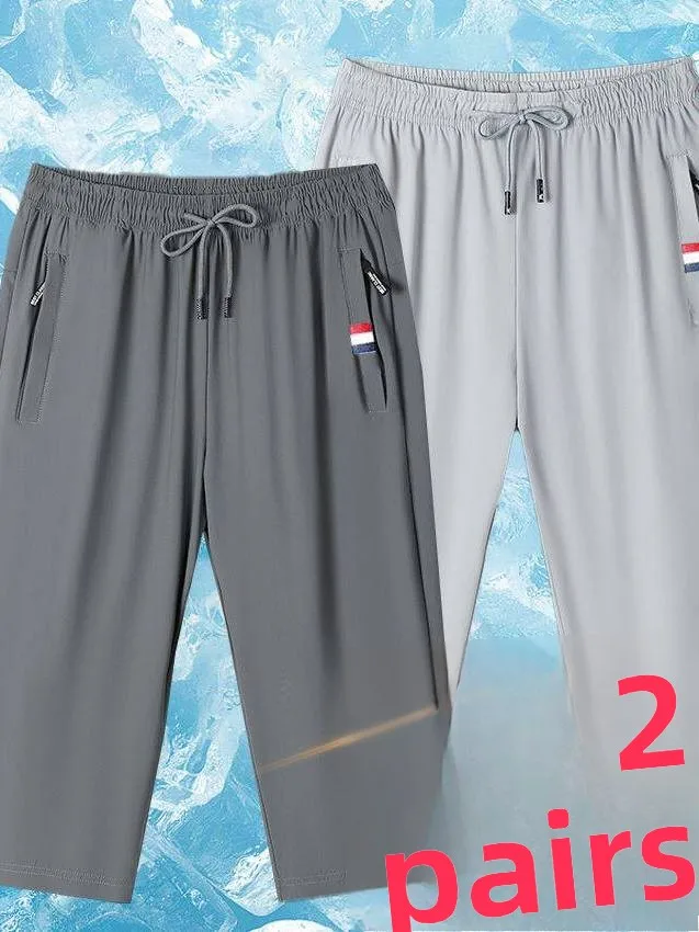 

Summer Men's Thin Loose Ice Silk Pants Casual Sporty Seven-Foot Length Polyester Fiber Mid-Waist Youth Fashion Shorts