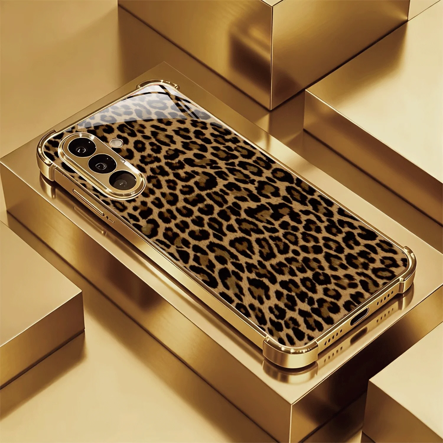 New Fashionable Leopard Print Pattern Electroplated Glass Phone case,  suitable for Samsung S26/S25/S24/S23/S22/S21etc. models.