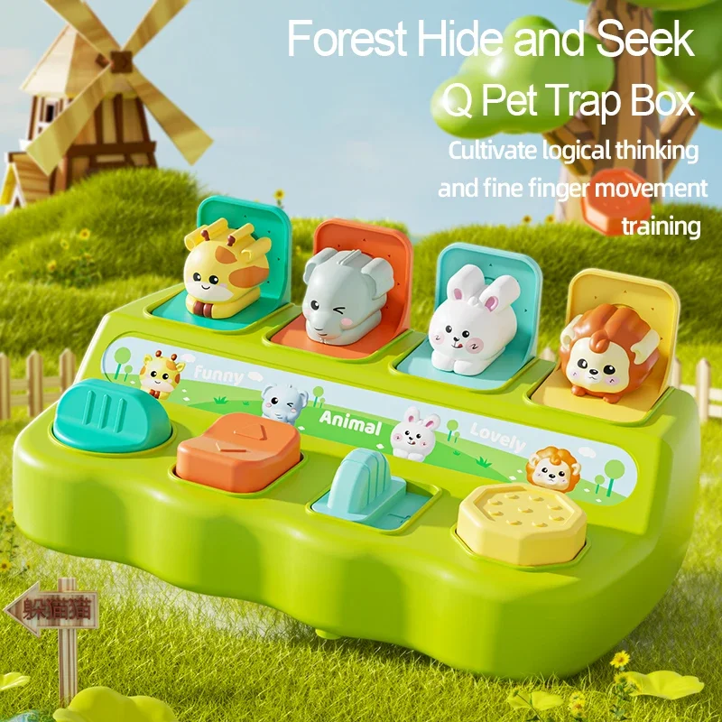 インタラクティブなポップアップ動物おもちゃ、子供向けかくれんぼスイッチボックス、6～12ヶ月、原因と結果のおもちゃ、モンテッソーリ教育、感覚玩具