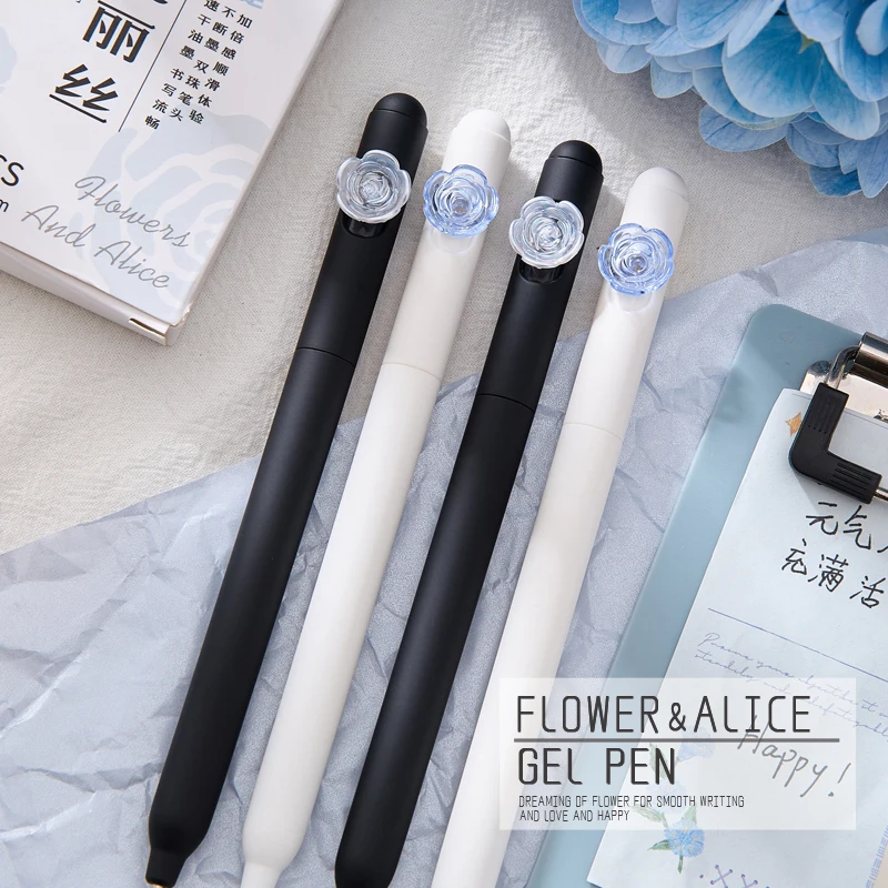 

4 Pcs/Set Romantic Flower Design Gel Pens Creative Rotate Black Ink 0.5mm Smooth Writing Pens School Office Stationery Supplies