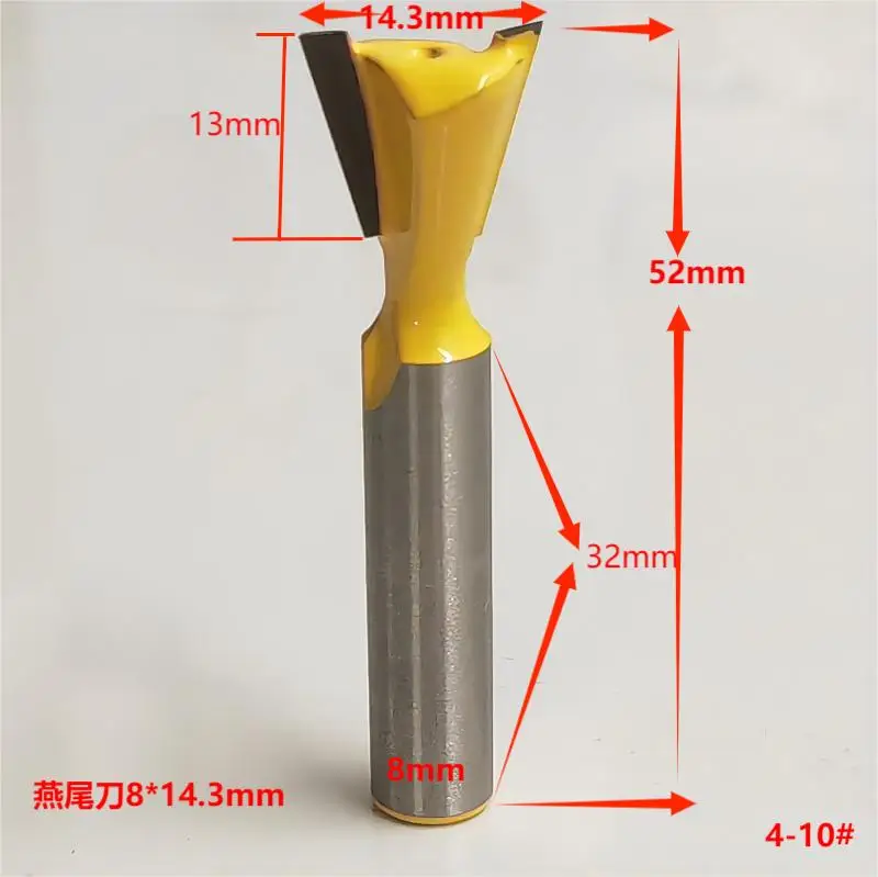 

Шероховатая гравировальная машина с ручкой 8 мм, деревообрабатывающий Фрезерный резак «Ласточкин хвост», резак 8x14,3 мм, желтый