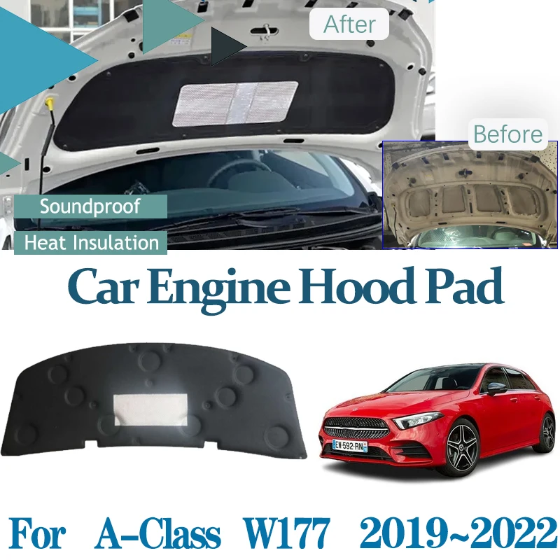 for Mercedes Benz A Class W177 Accessories 2019-2022 Car Engine Hood Pads Sound Heat Insulation Cotton Fireproof Car Accessories
