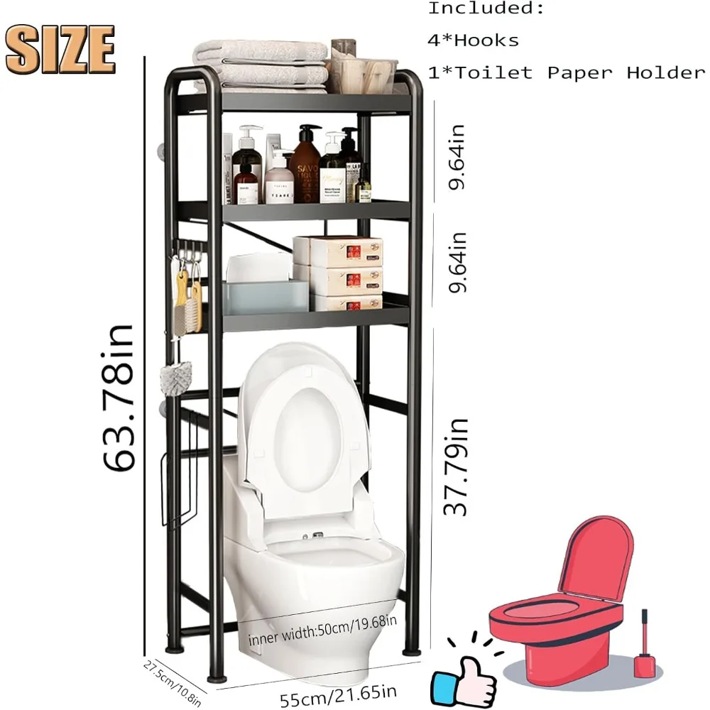 3-Tier Freestanding Over Toilet Bathroom Organizer Shelf Space-Saving Storage Solution for Toilet Area