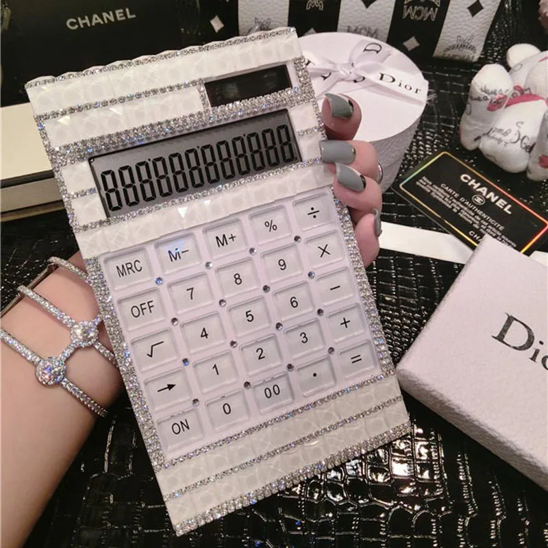 Diamond Calculator Sticker Diamond Cool Fashion Solar Calculator 12-digit Display Office Study Desktop Calculator Big Button