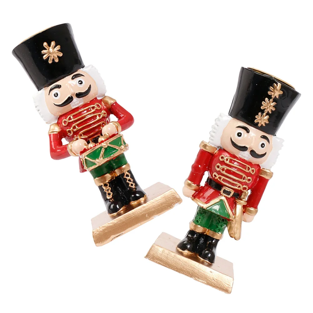 

2Pcs Christmas Nutcracker Statue Holder Resin Taper Candlestick Rustic Xmas Table Centerpiece for Dining Room Fireplace