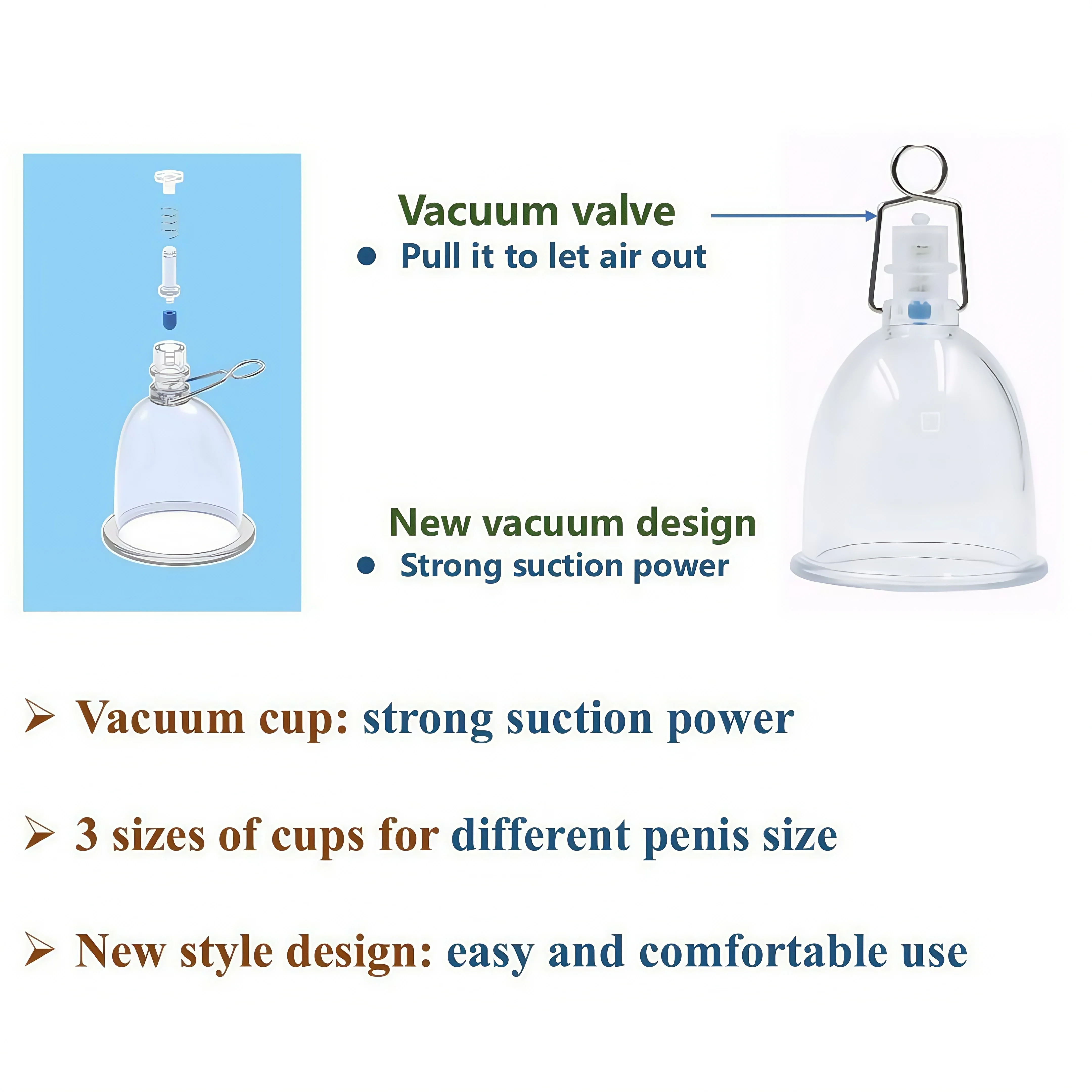 مجموعة أكواب مكنسة Bellswin الجديدة لتمديد القضيب الذكري وتدريبات القوة الدائمة 3 أحجام من أكواب المكنسة الكهربائية وحامل معدني قابل للتعديل