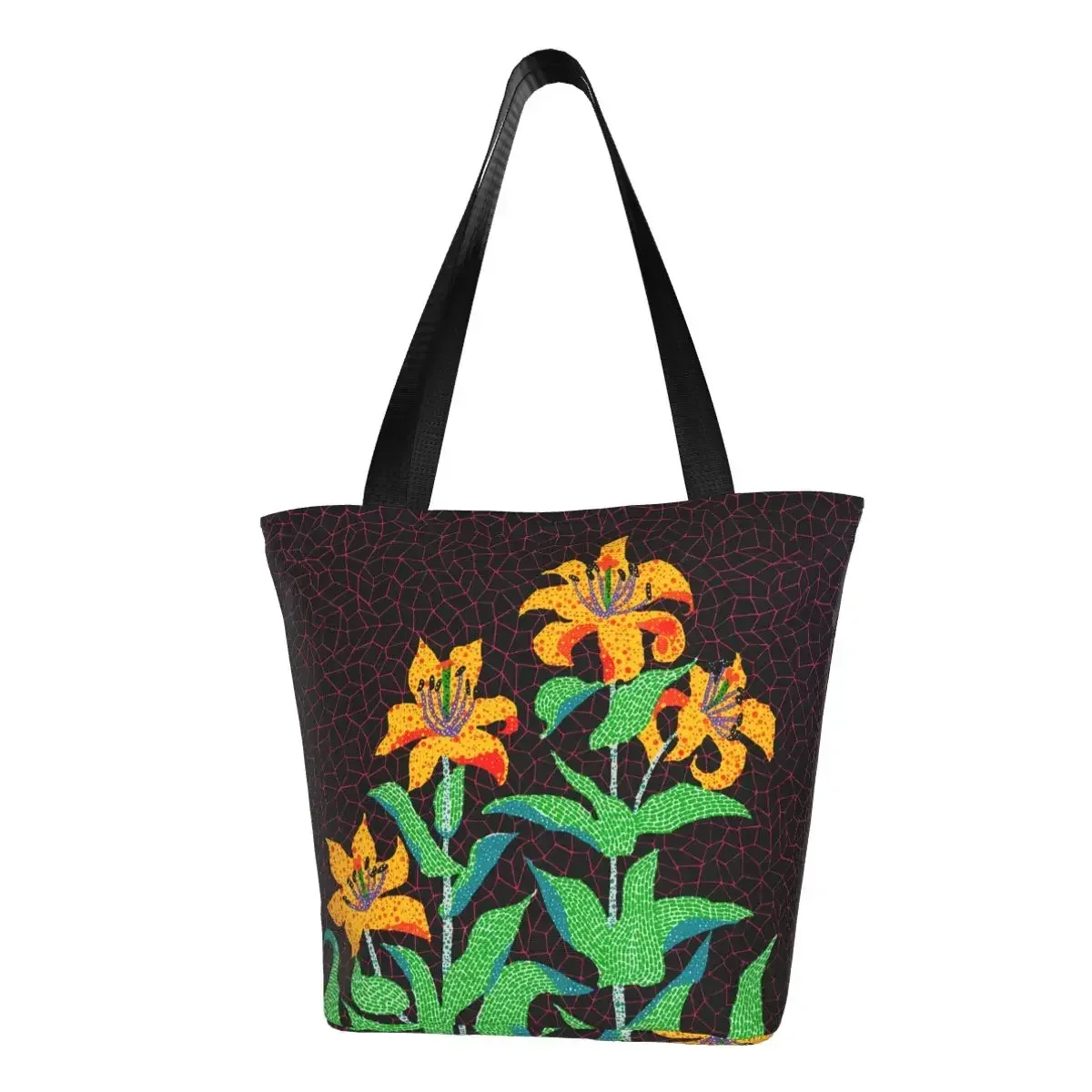 Fashion Yellow Flowers Bloom Yayoi Kusama Shopping Tote Bags Recycling Groceries Canvas Shoulder Shopper Bag