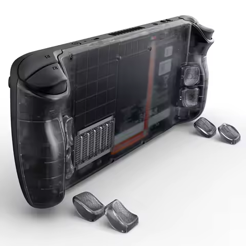 eXtremeRate Interchangeable Back Buttons Bottom Shell for Steam Deck LCD &amp; OLED , Fingers Grip Back Shell - Black