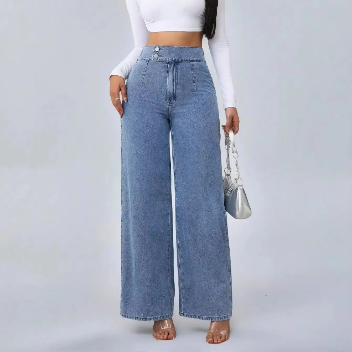 

High Waist Loose Wide Leg Jeans for Women Casual Blue Long Pants Comfortable Female Denim Trousers roupas feminina