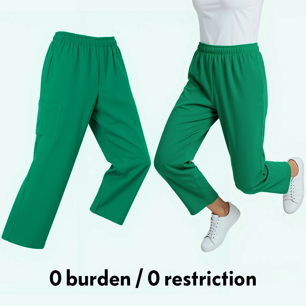 New Nurse Uniform Pants Breathable Women Solid Color Work Pantswith Pocket Doctor Stretch Dental Pet Grooming Scrub Pants